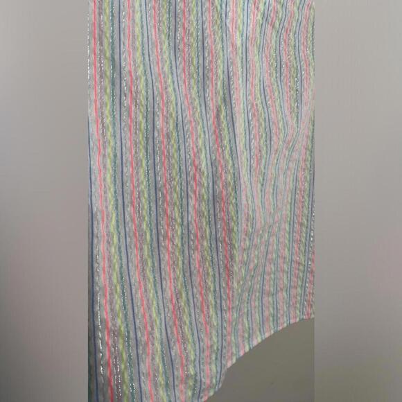 A New Day White and Colorful Striped Semi Sheer Blouse Bell Sleeve - Picture 5 of 8